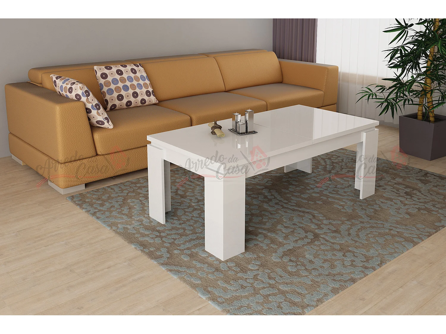 tavolino da salotto allungabile design moderno effetto legno TG4 100x55 bianco lucido