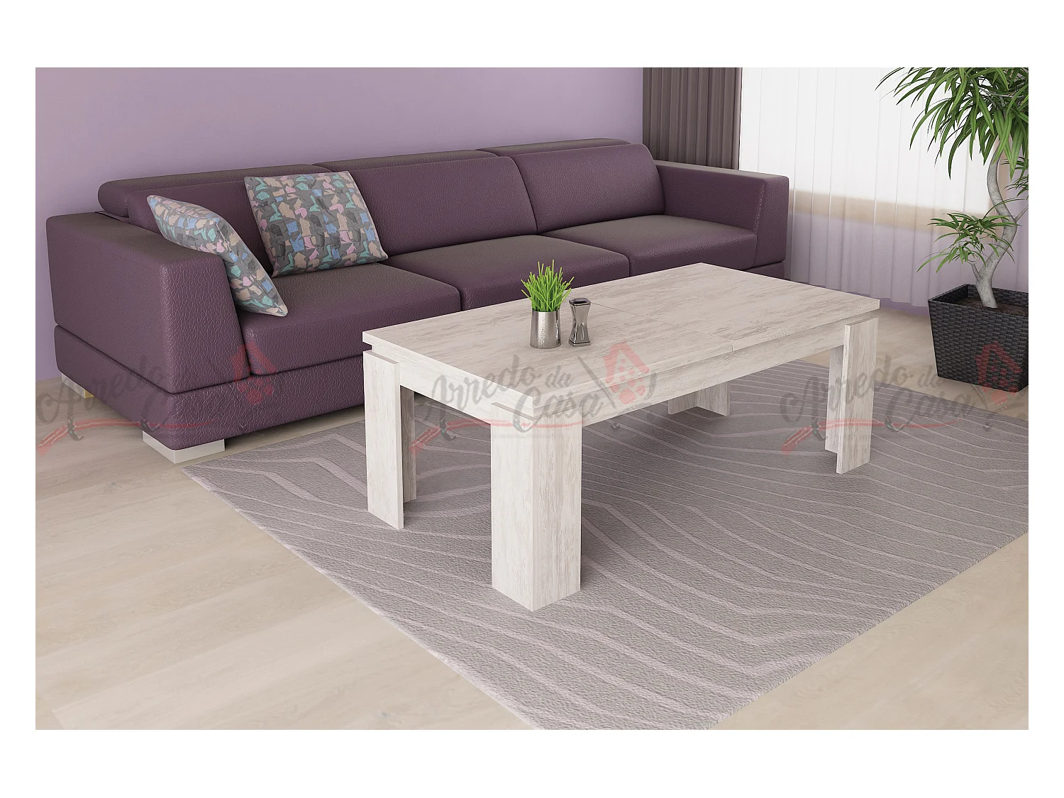 Tavolino da salotto allungabile design moderno effetto legno TG4 100x55 rovere bianco