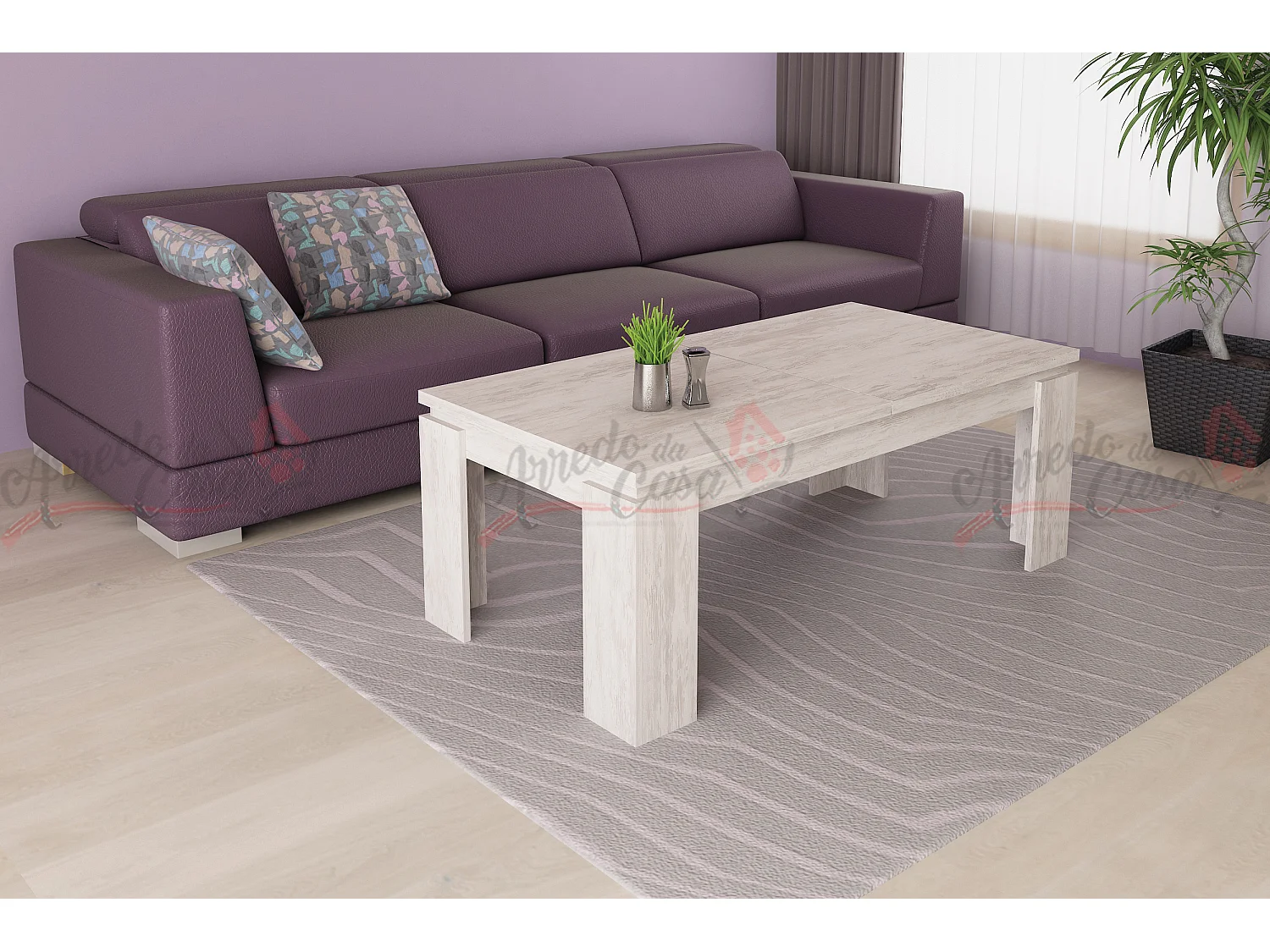 Tavolino da salotto allungabile design moderno effetto legno TG4 100x55 rovere bianco