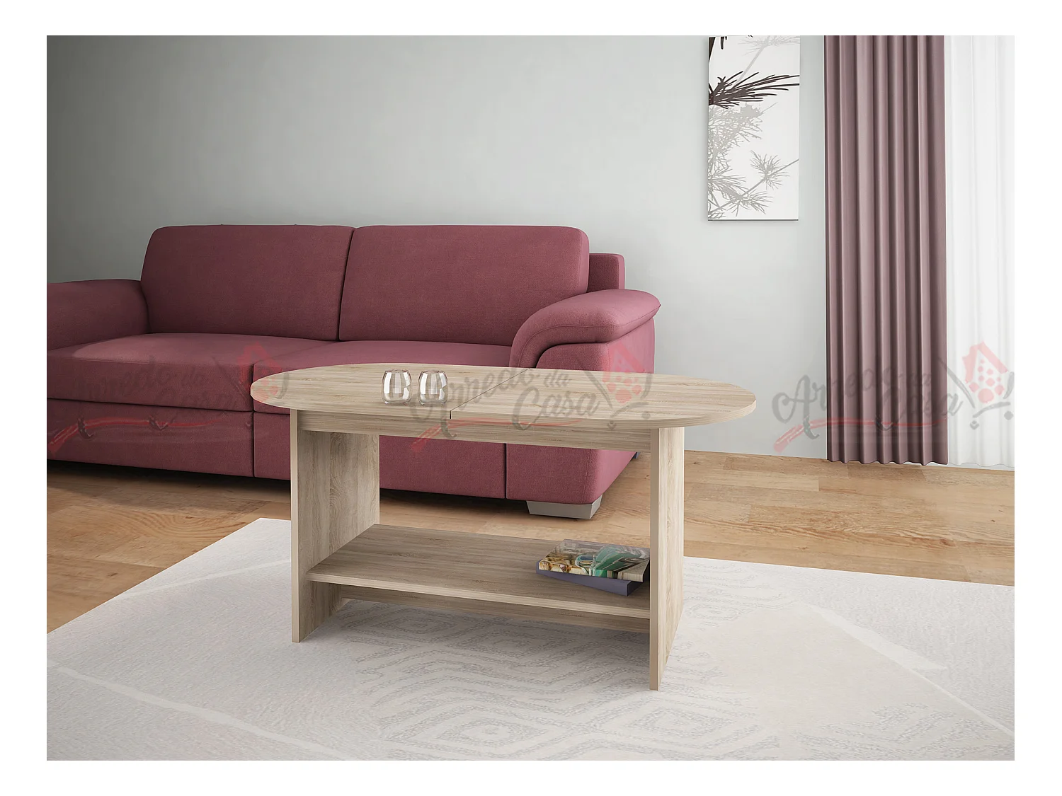 tavolo allungabile per zona living design linee curve effetto legno TG3 110x55 rovere chiaro