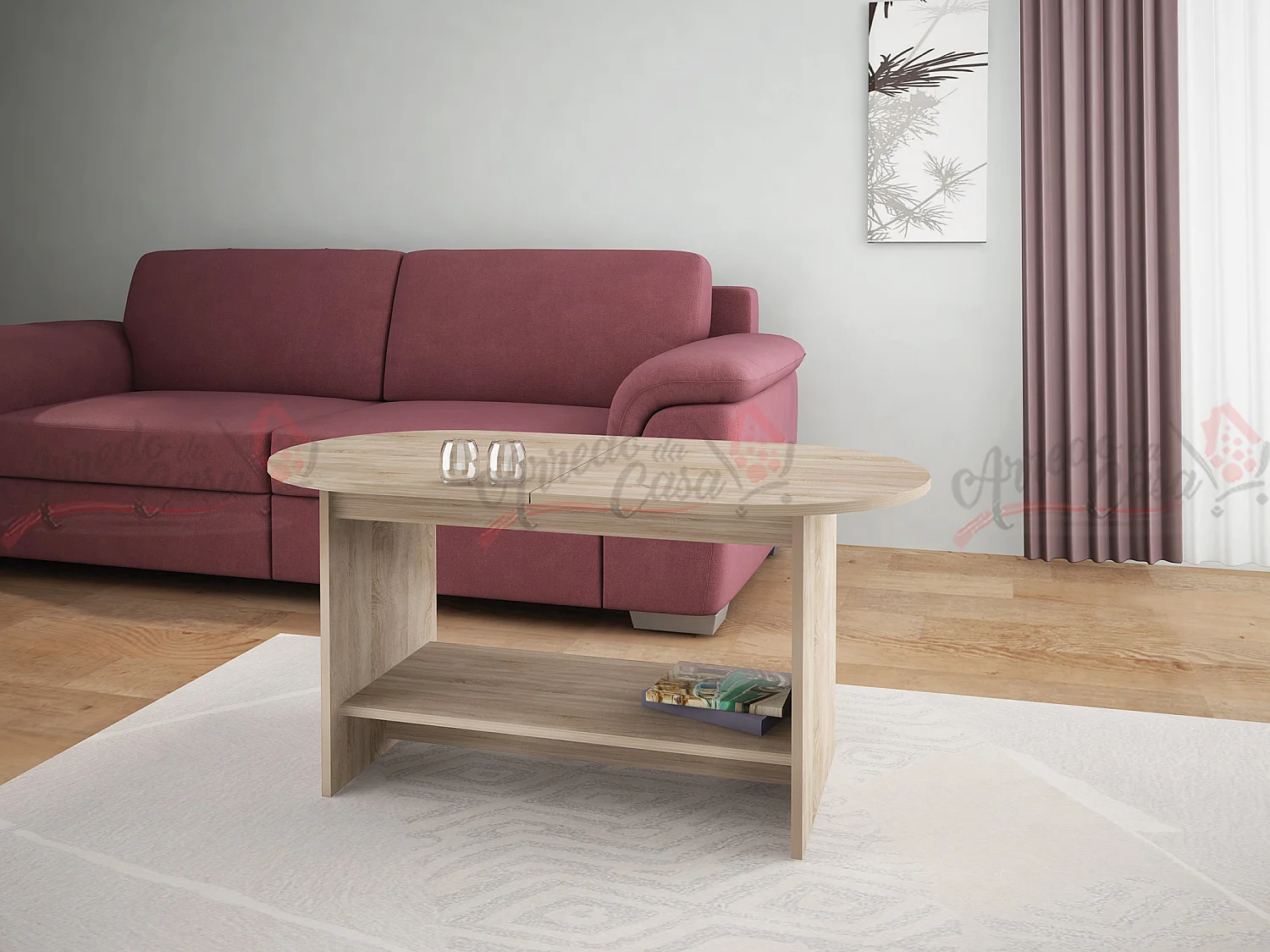 tavolo allungabile per zona living design linee curve effetto legno TG3 110x55 rovere chiaro