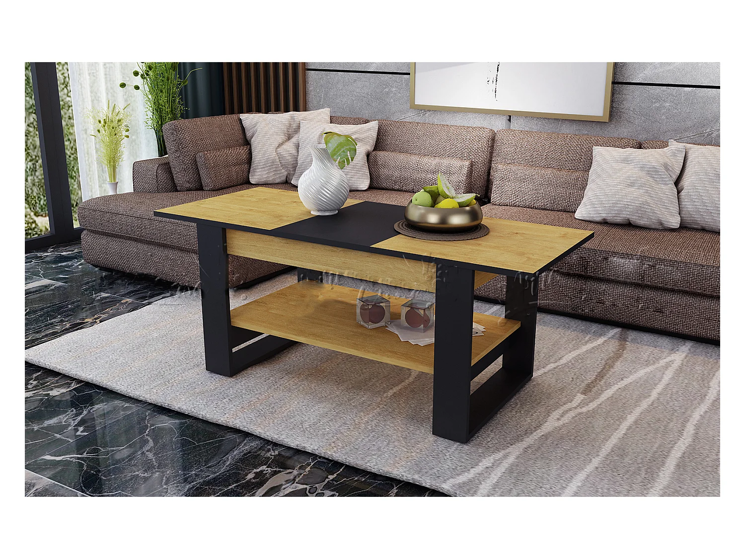 Tavolino da salotto allungabile quercia e nero 110x60 cm TU6