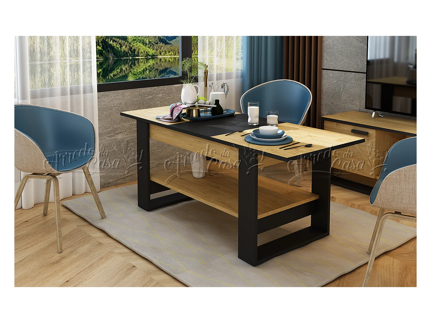 Tavolino da salotto allungabile quercia e nero 110x60 cm TU6