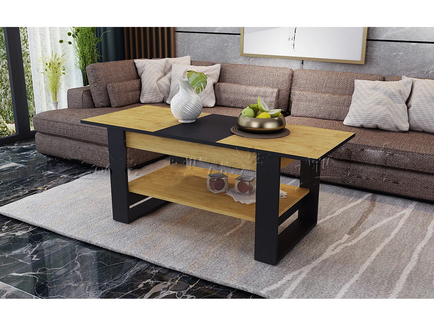 Tavolino da salotto allungabile quercia e nero 110x60 cm TU6