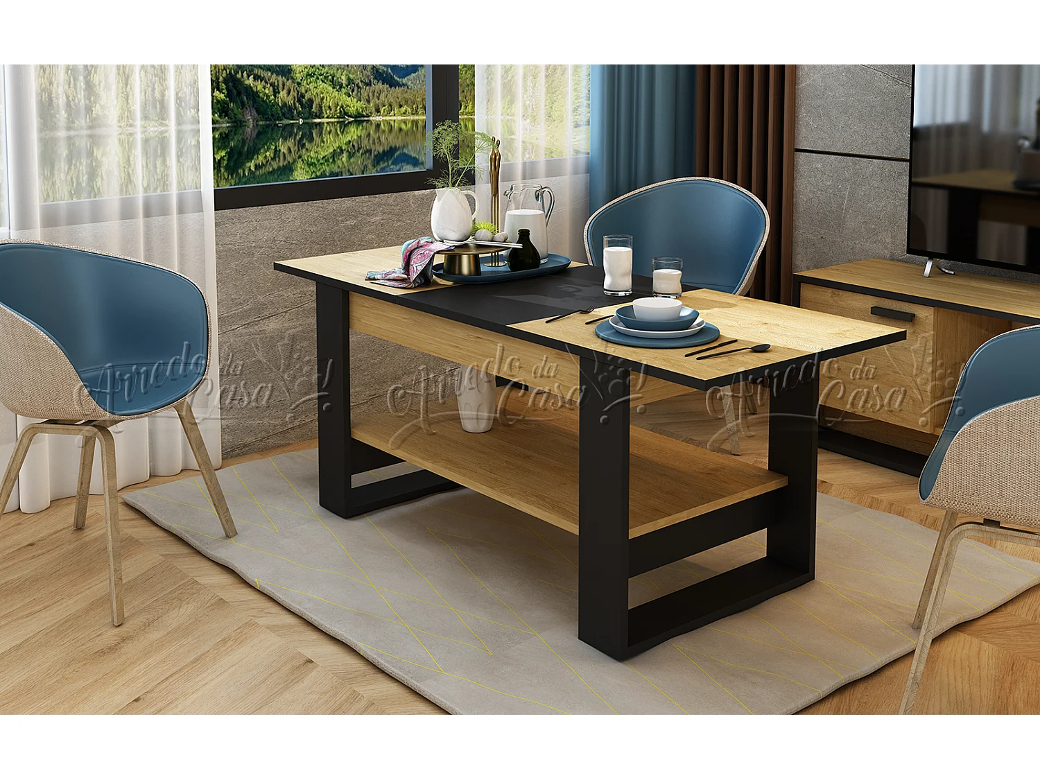 Tavolino da salotto allungabile quercia e nero 110x60 cm TU6