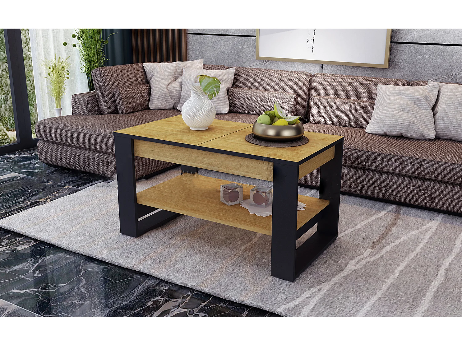 Tavolino da salotto allungabile quercia e nero 110x60 cm TU6