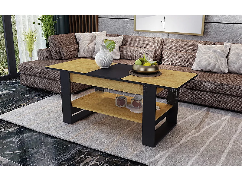 Tavolino da salotto allungabile quercia e nero 110x60 cm TU6