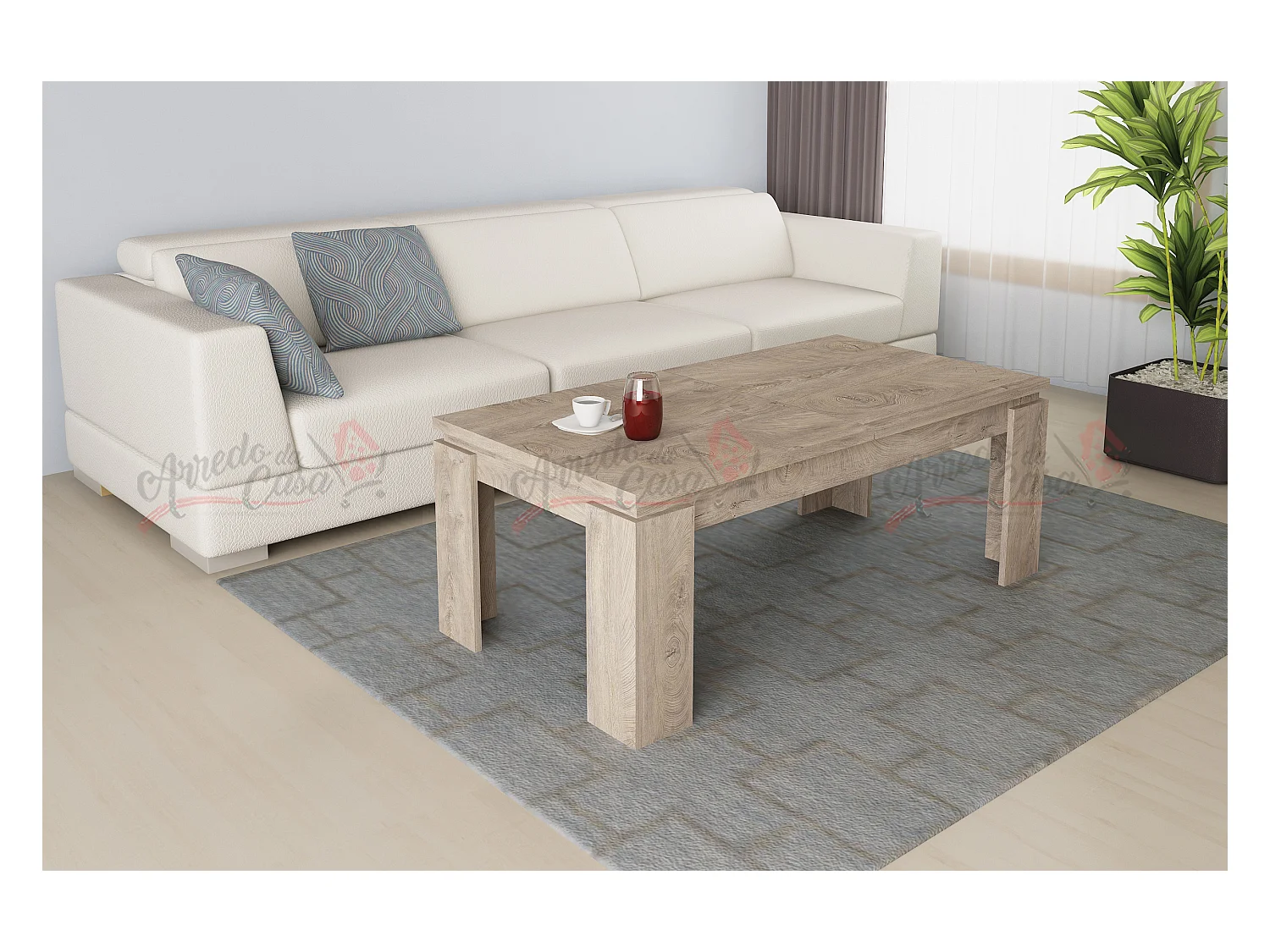 Tavolino da salotto allungabile design moderno effetto legno TG4 100x55 rovere naturale