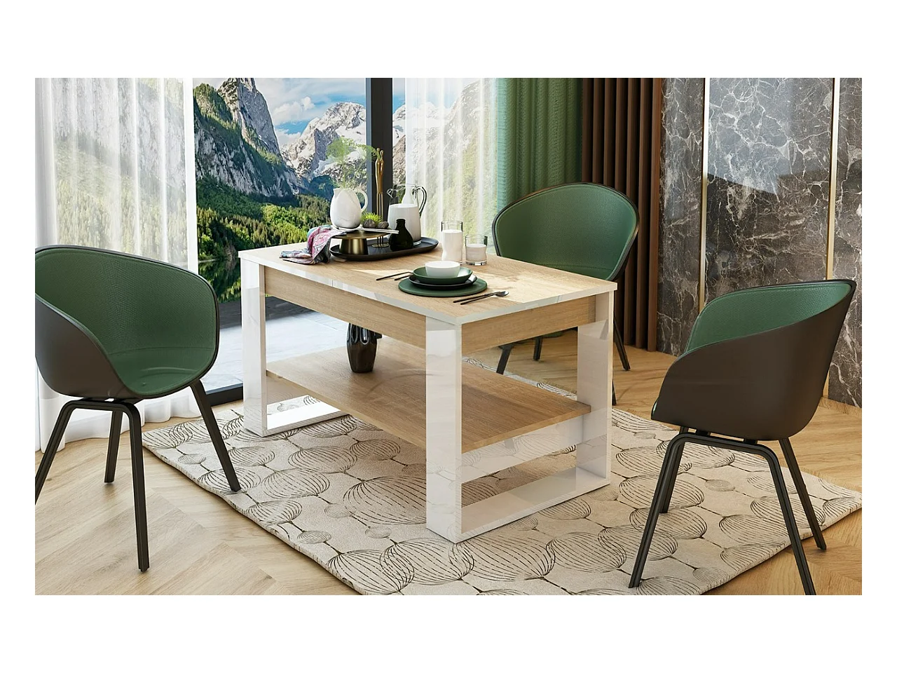 Tavolino allungabile bianco e rovere chiaro 110x60 cm TU6