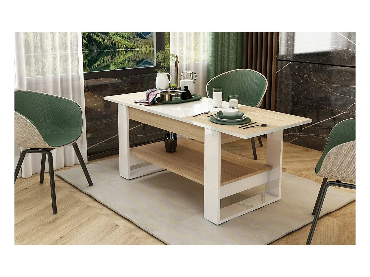 Tavolino allungabile bianco e rovere chiaro 110x60 cm TU6