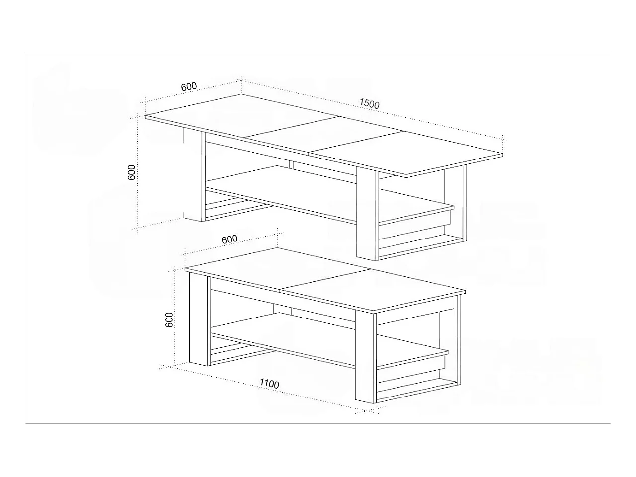 Tavolino allungabile bianco e rovere chiaro 110x60 cm TU6