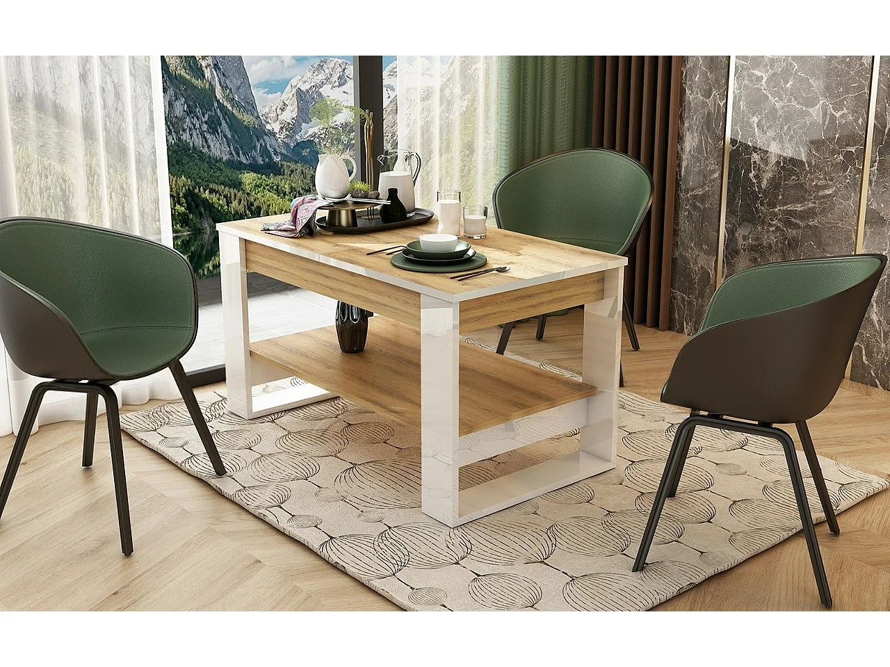 Tavolino allungabile bianco e rovere chiaro 110x60 cm TU6