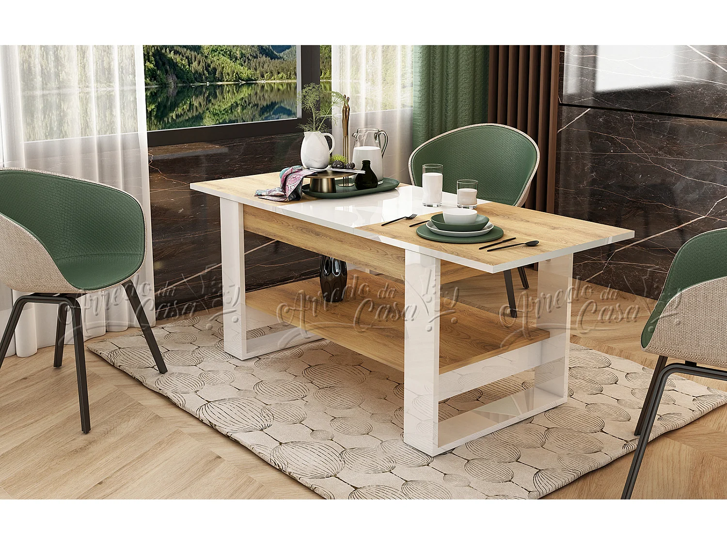 Tavolino allungabile bianco e rovere chiaro 110x60 cm TU6