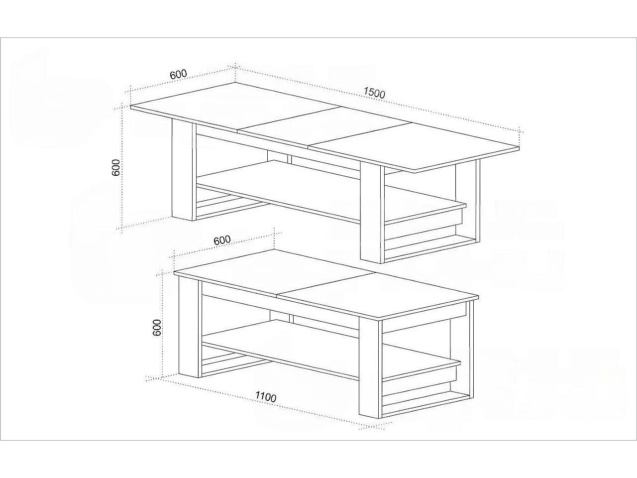 Tavolino allungabile bianco e rovere chiaro 110x60 cm TU6
