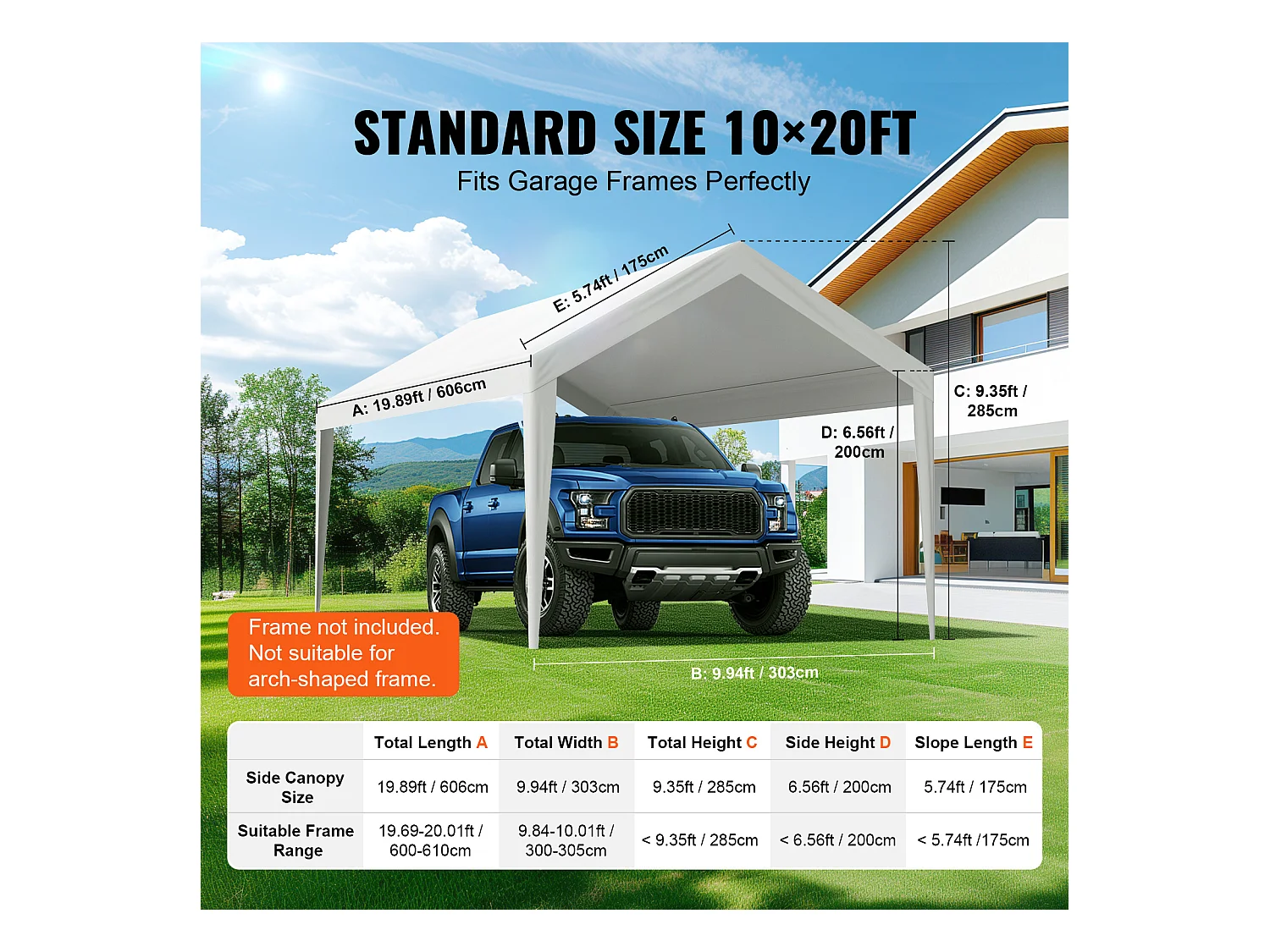 Toile D'Avent SucceBuy de Rechange pour Abri D'Auto, 305 x 610 cm, Blanc, Bâche Robuste pour Abri de Garage, Imperméable et Protégée Contre les UV