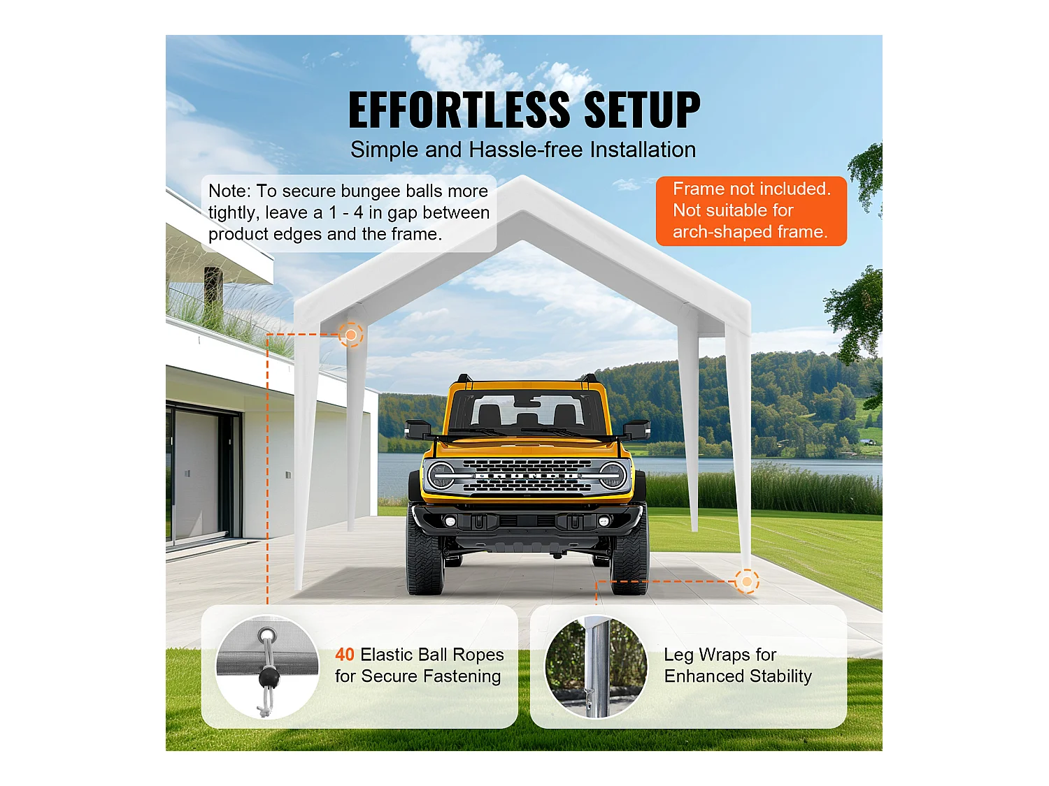 Toile D'Avent SucceBuy de Rechange pour Abri D'Auto, 305 x 610 cm, Blanc, Bâche Robuste pour Abri de Garage, Imperméable et Protégée Contre les UV