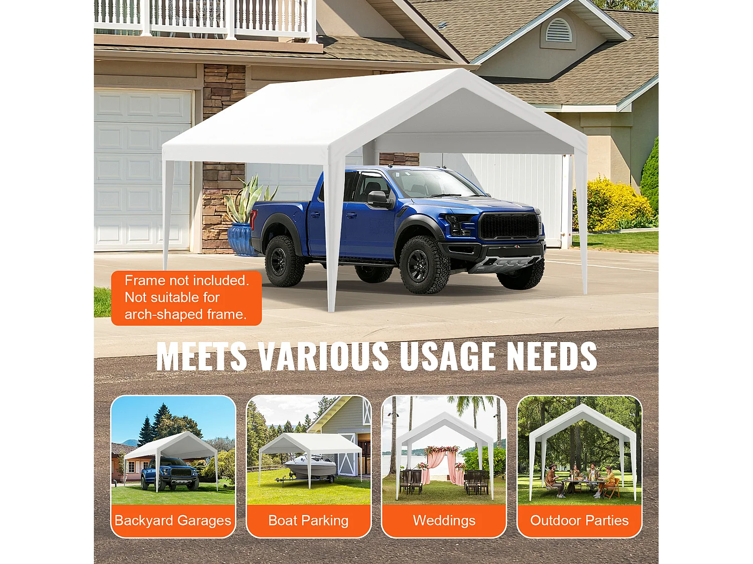 Toile D'Avent SucceBuy de Rechange pour Abri D'Auto, 305 x 610 cm, Blanc, Bâche Robuste pour Abri de Garage, Imperméable et Protégée Contre les UV