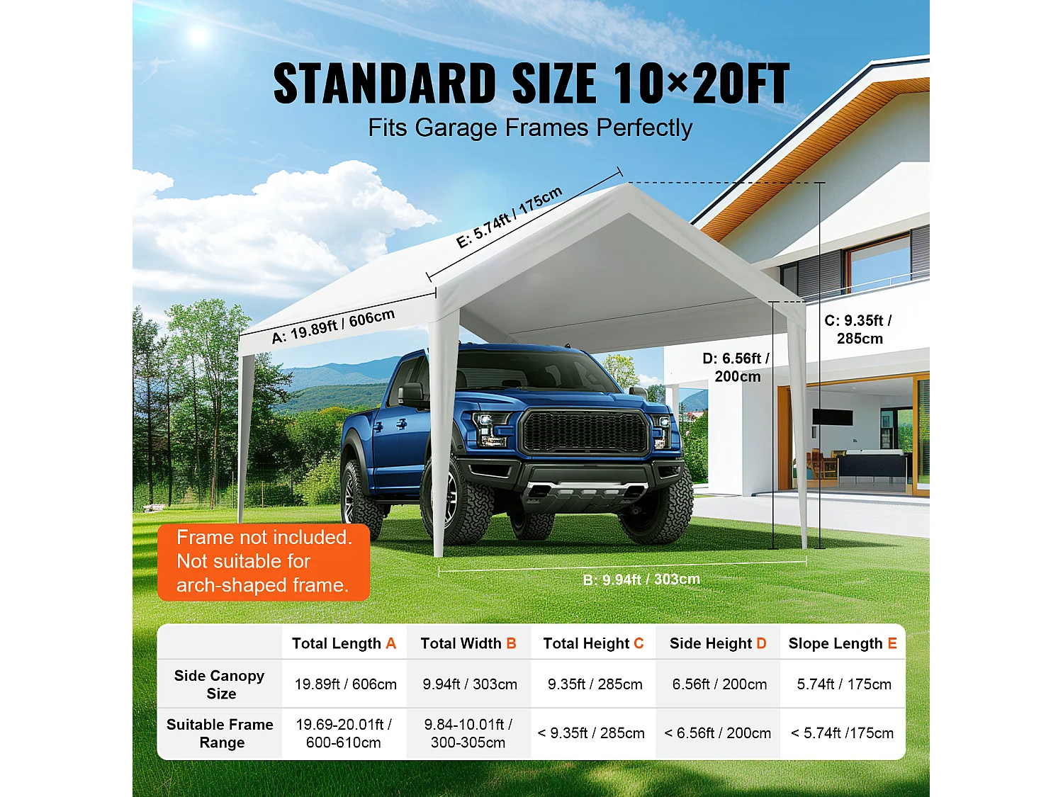 Toile D'Avent SucceBuy de Rechange pour Abri D'Auto, 305 x 610 cm, Blanc, Bâche Robuste pour Abri de Garage, Imperméable et Protégée Contre les UV