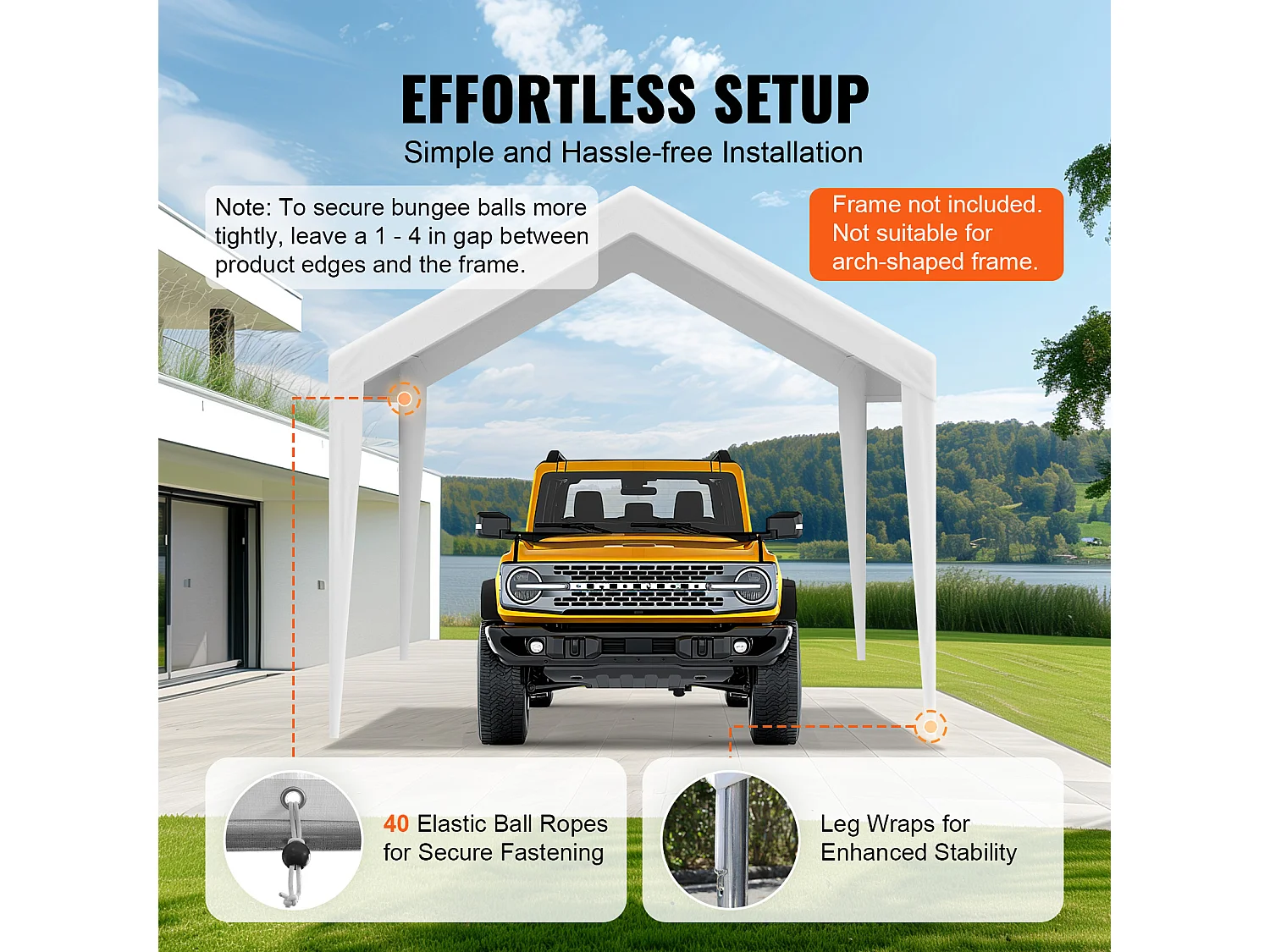 Toile D'Avent SucceBuy de Rechange pour Abri D'Auto, 305 x 610 cm, Blanc, Bâche Robuste pour Abri de Garage, Imperméable et Protégée Contre les UV