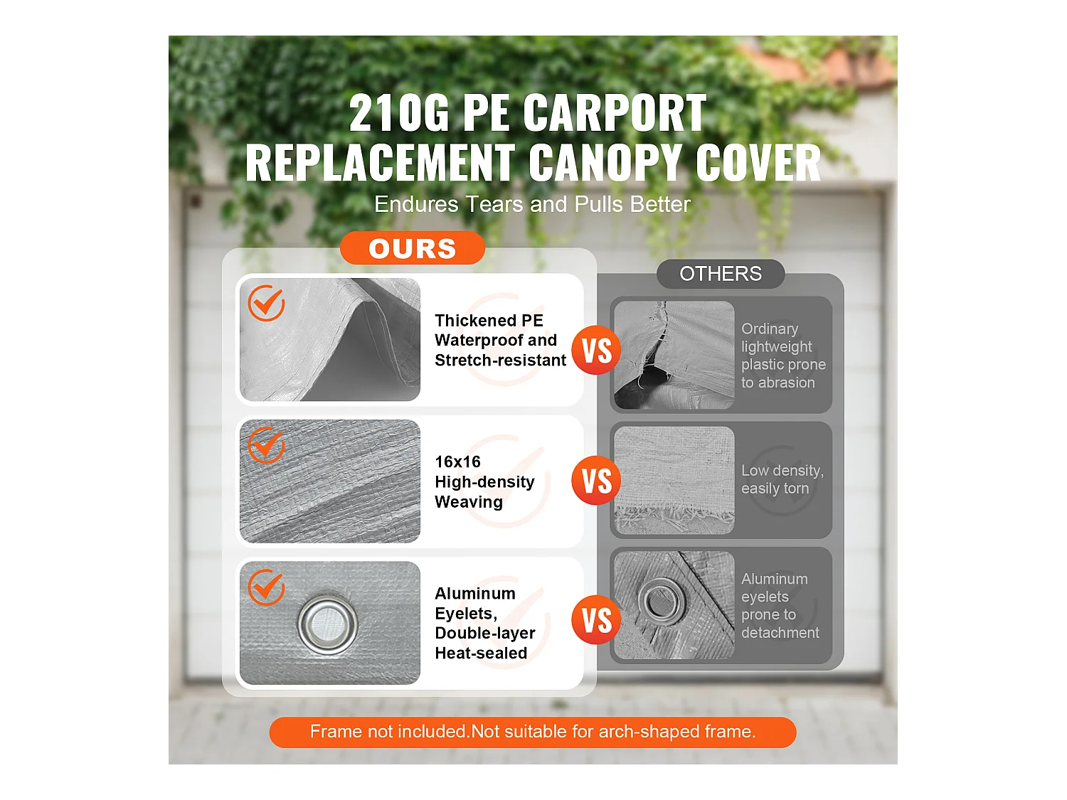 Toile D'Avent SucceBuy de Rechange pour Abri D'Auto, 396 x 610 cm, Gris, Bâche Robuste pour Abri de Garage, Imperméable et Protégée Contre les UV