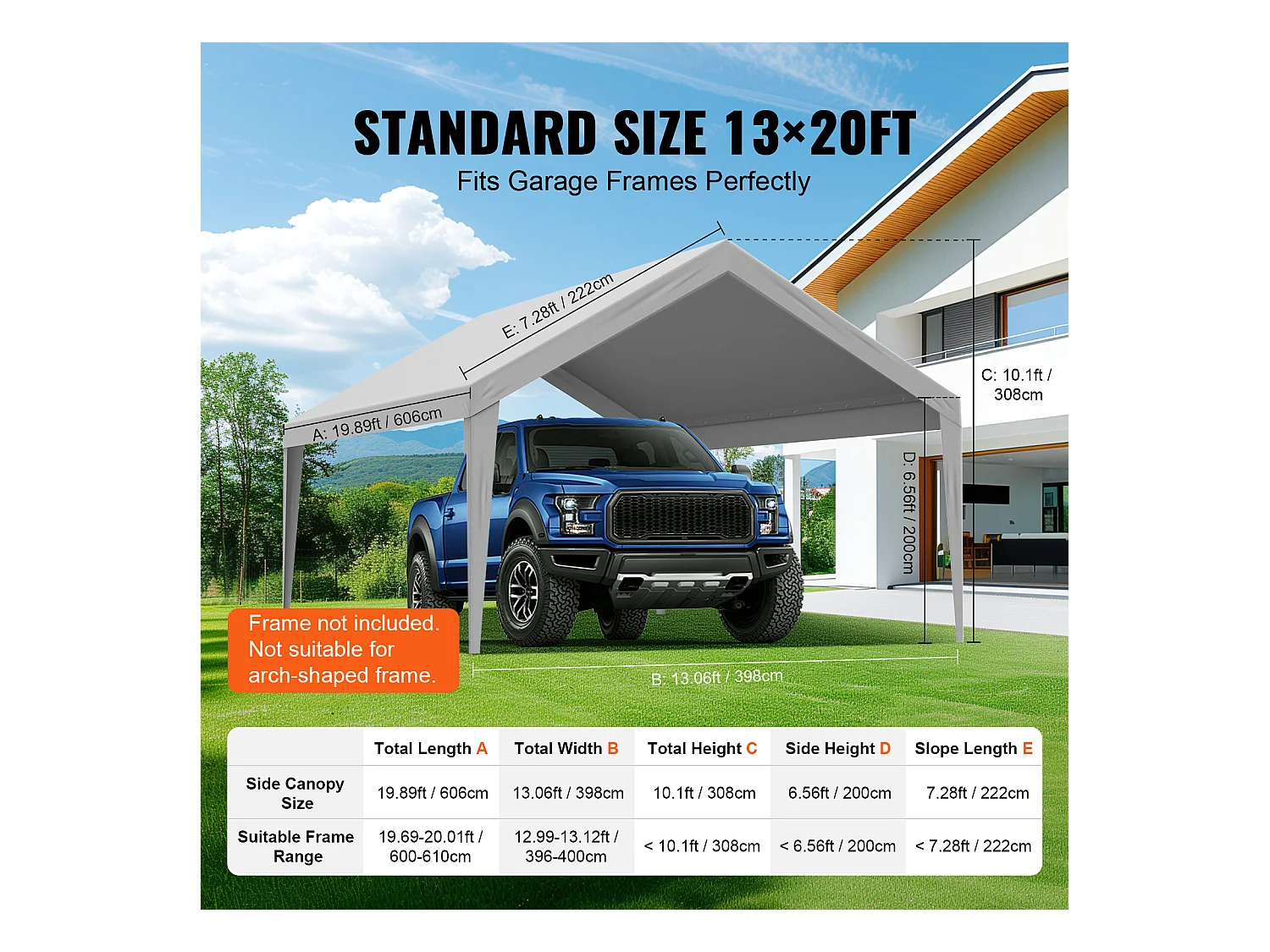 Toile D'Avent SucceBuy de Rechange pour Abri D'Auto, 396 x 610 cm, Gris, Bâche Robuste pour Abri de Garage, Imperméable et Protégée Contre les UV