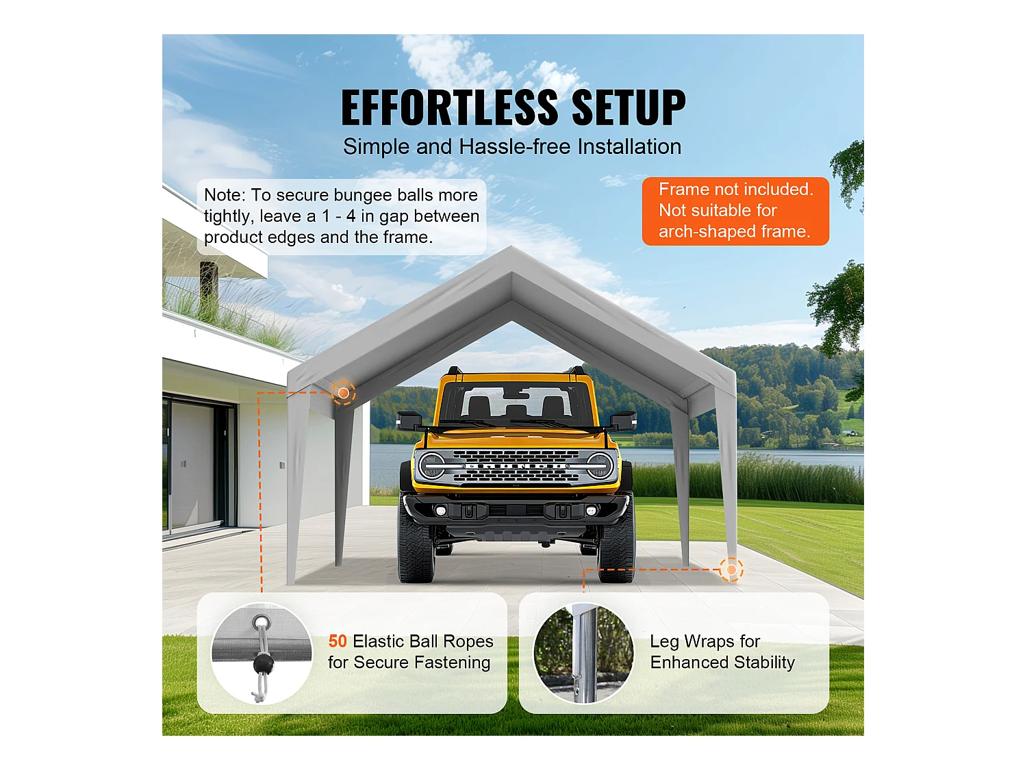 Toile D'Avent SucceBuy de Rechange pour Abri D'Auto, 396 x 610 cm, Gris, Bâche Robuste pour Abri de Garage, Imperméable et Protégée Contre les UV