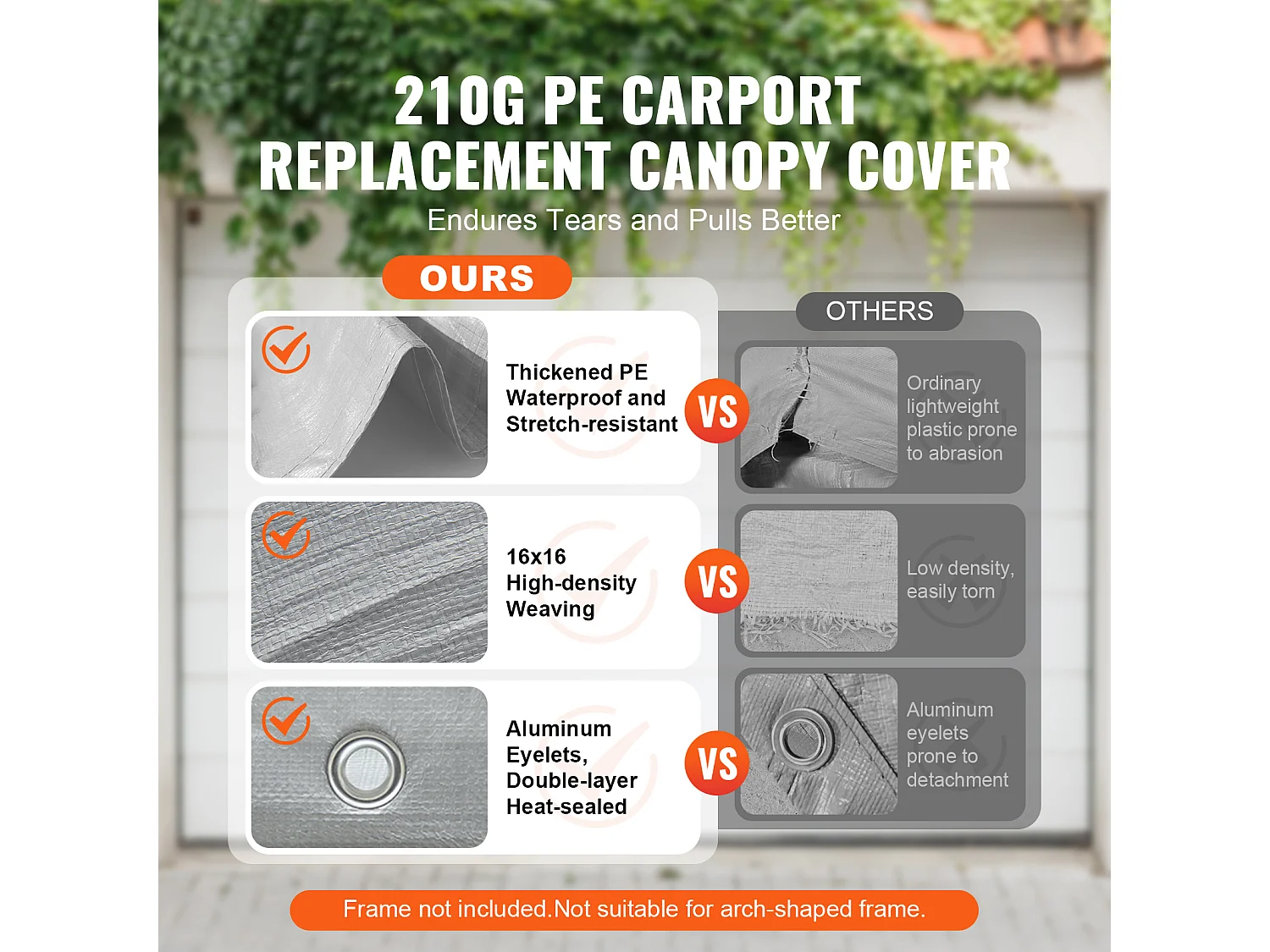 Toile D'Avent SucceBuy de Rechange pour Abri D'Auto, 396 x 610 cm, Gris, Bâche Robuste pour Abri de Garage, Imperméable et Protégée Contre les UV