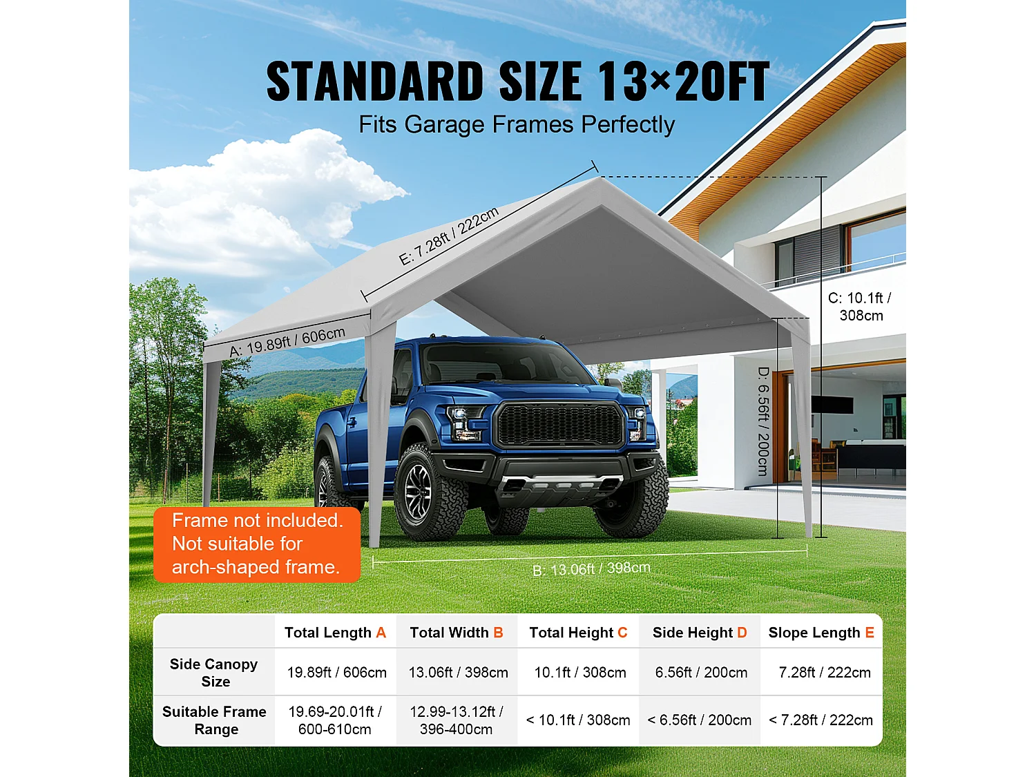 Toile D'Avent SucceBuy de Rechange pour Abri D'Auto, 396 x 610 cm, Gris, Bâche Robuste pour Abri de Garage, Imperméable et Protégée Contre les UV