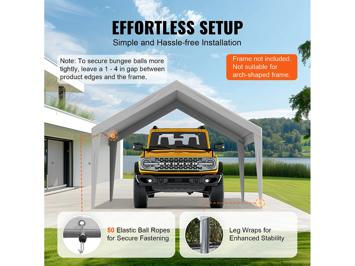 Toile D'Avent SucceBuy de Rechange pour Abri D'Auto, 396 x 610 cm, Gris, Bâche Robuste pour Abri de Garage, Imperméable et Protégée Contre les UV