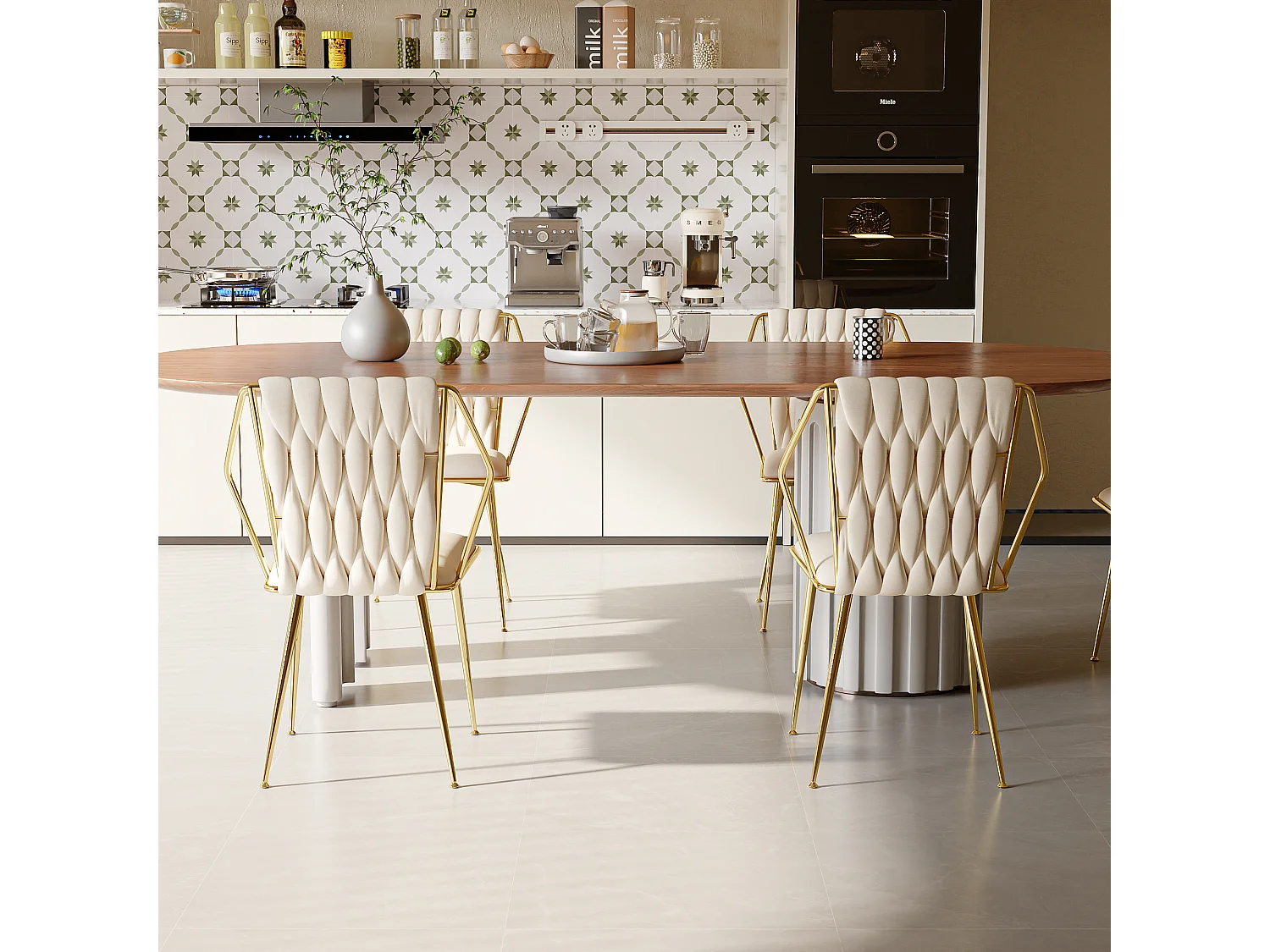 Lot de 2 chaises de salle à manger, fauteuils modernes en velours avec cadre en métal doré, beige