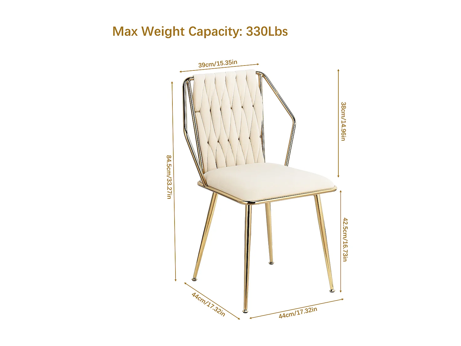 Lot de 2 chaises de salle à manger, fauteuils modernes en velours avec cadre en métal doré, beige