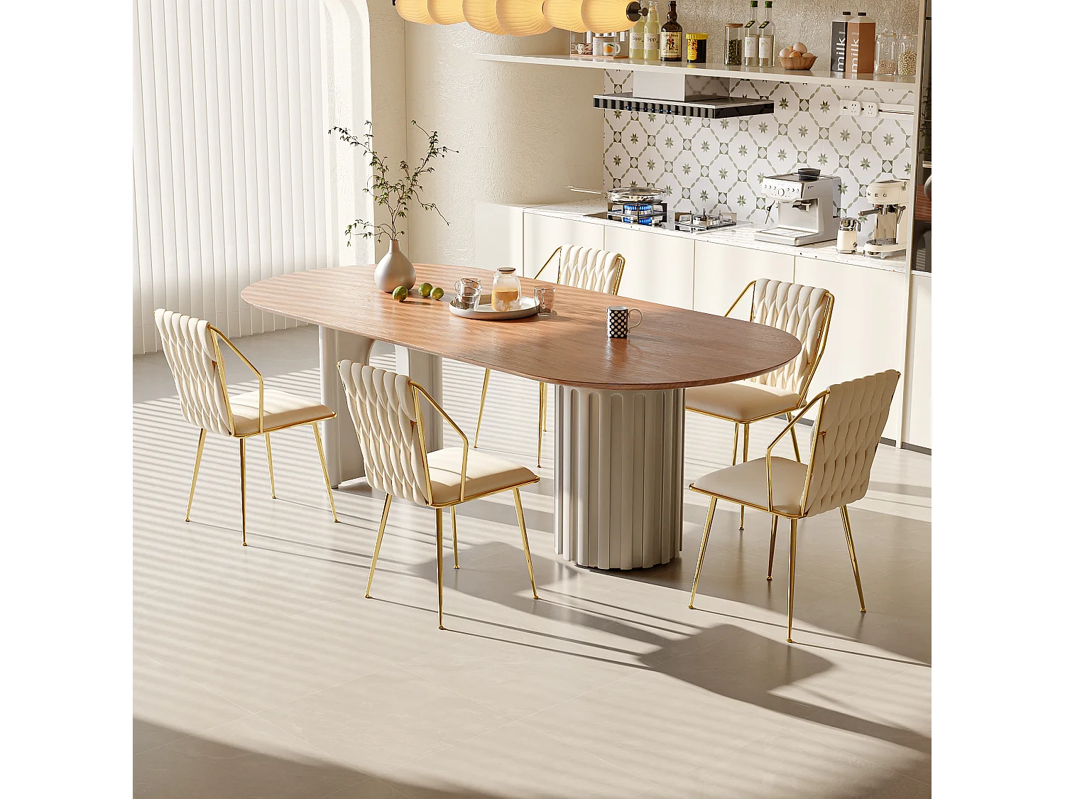 Lot de 2 chaises de salle à manger, fauteuils modernes en velours avec cadre en métal doré, beige