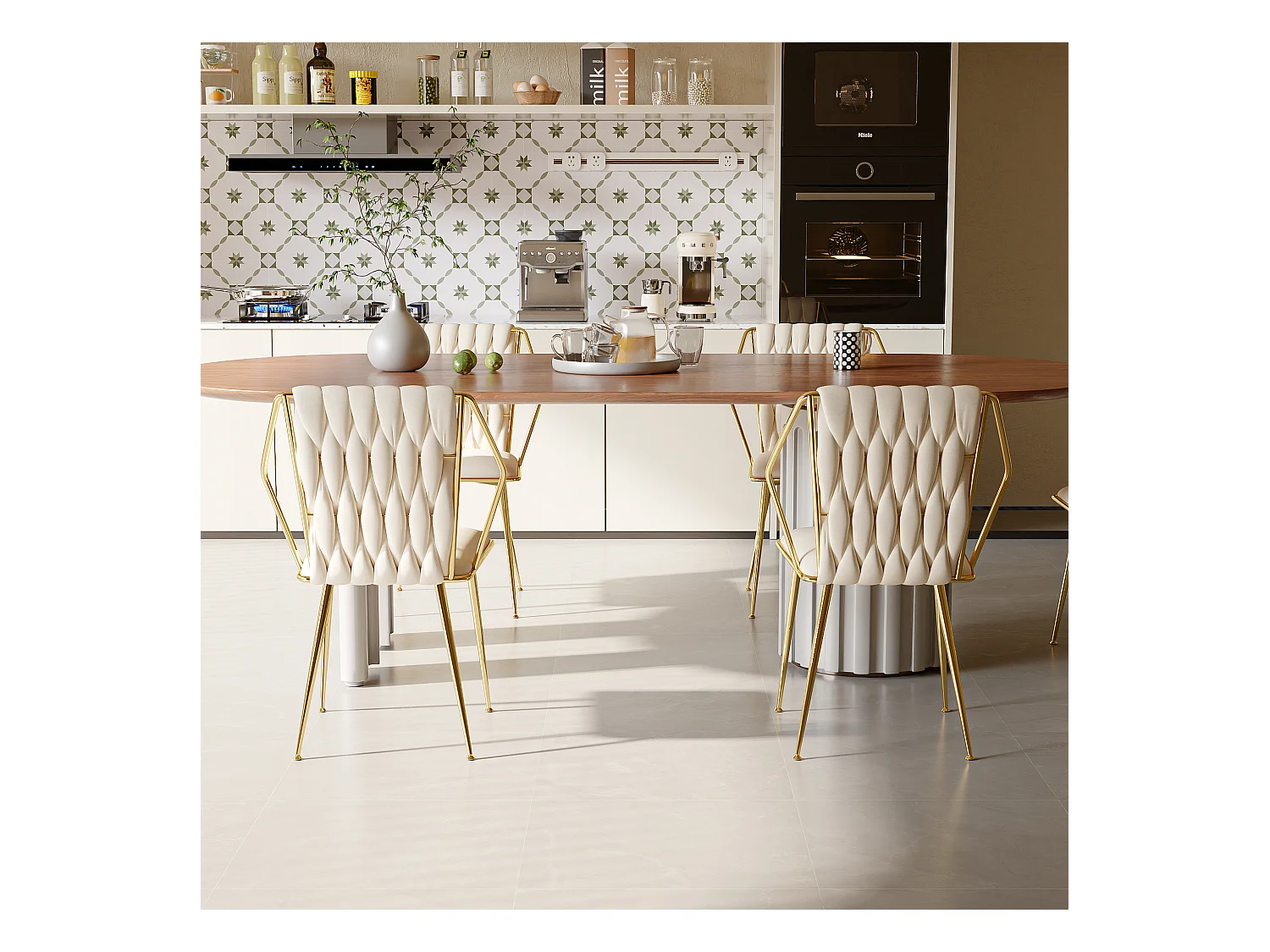 Conjunto de 2 cadeiras, cadeira de jantar de veludo, pernas de metal, cadeira ergonômica, design banhado a ouro, bege