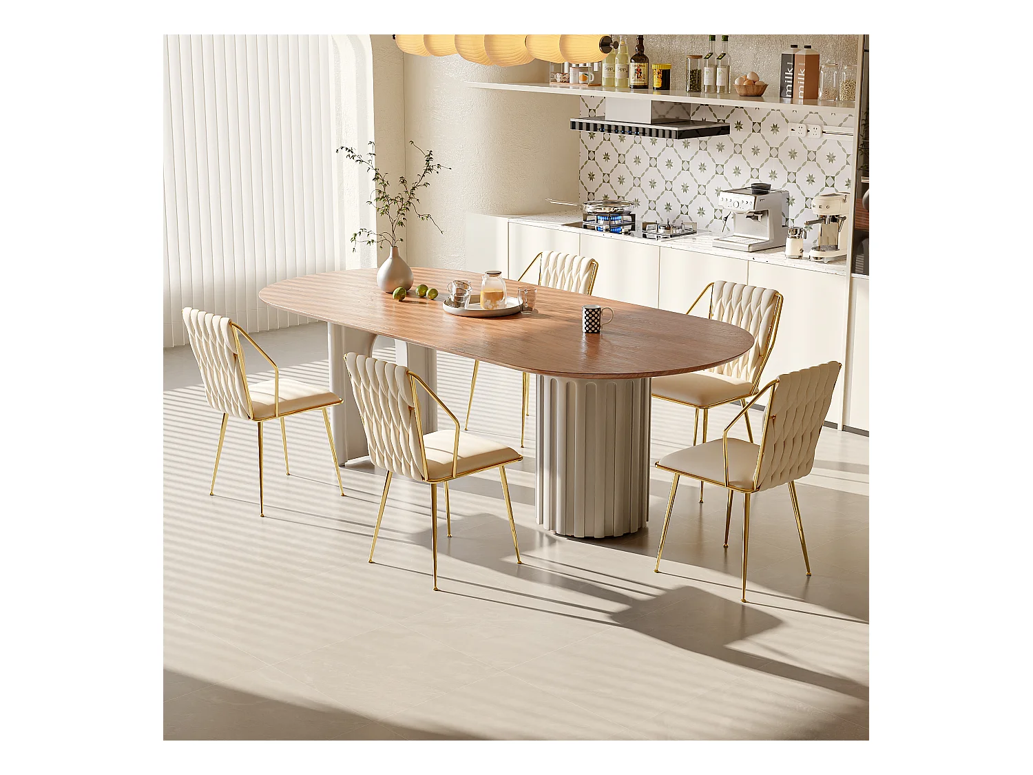 Conjunto de 2 cadeiras, cadeira de jantar de veludo, pernas de metal, cadeira ergonômica, design banhado a ouro, bege