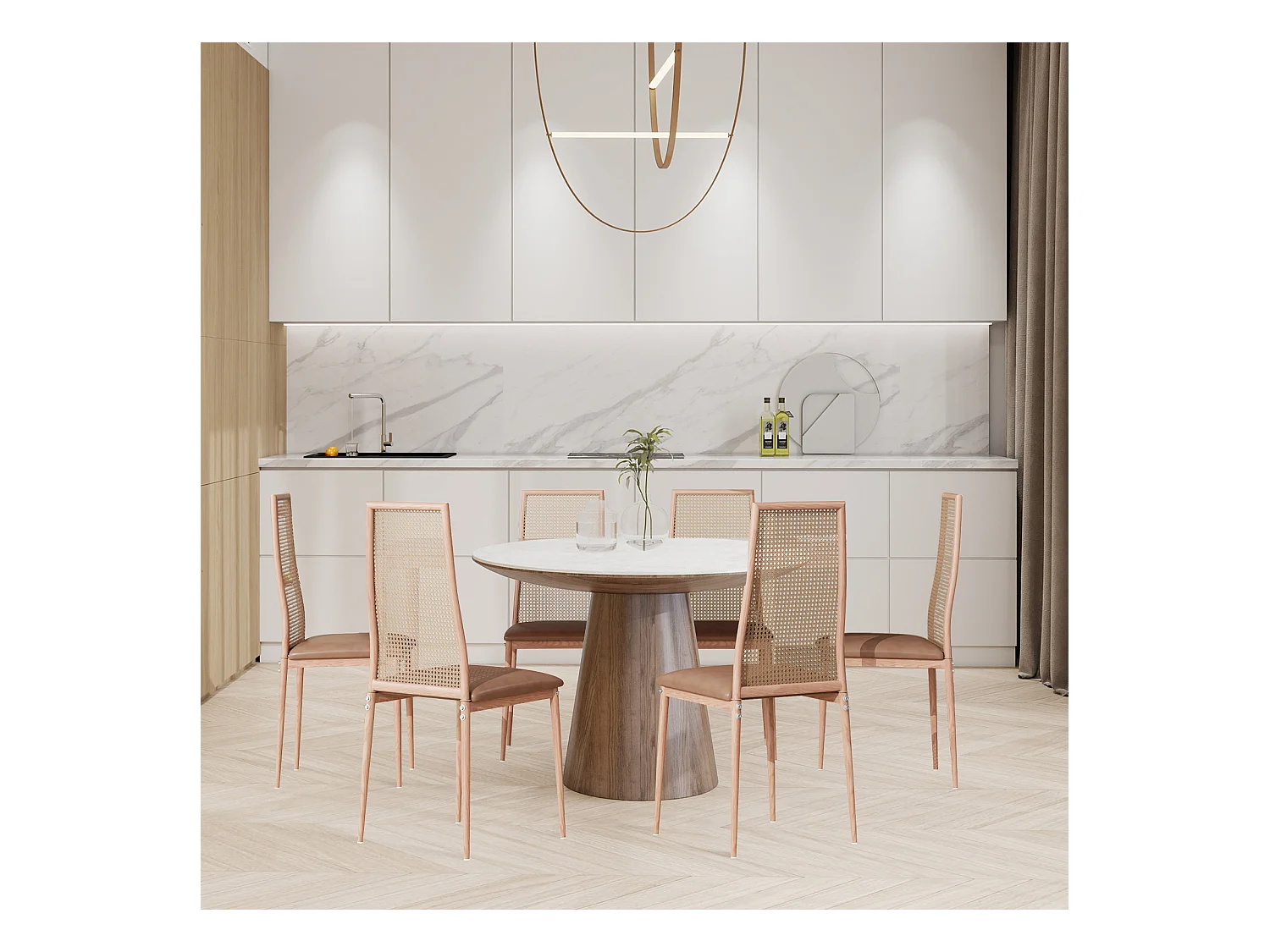 Lot de 2 chaises de salle à manger en rotin rembourrées sans accoudoirs avec pieds en métal, bois