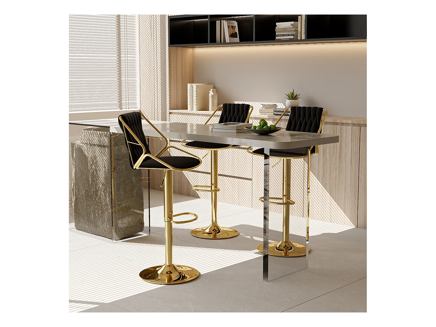 Conjunto de 2 cadeiras, cadeiras banhadas a ouro, mesa de bar e cadeiras, preto, veludo