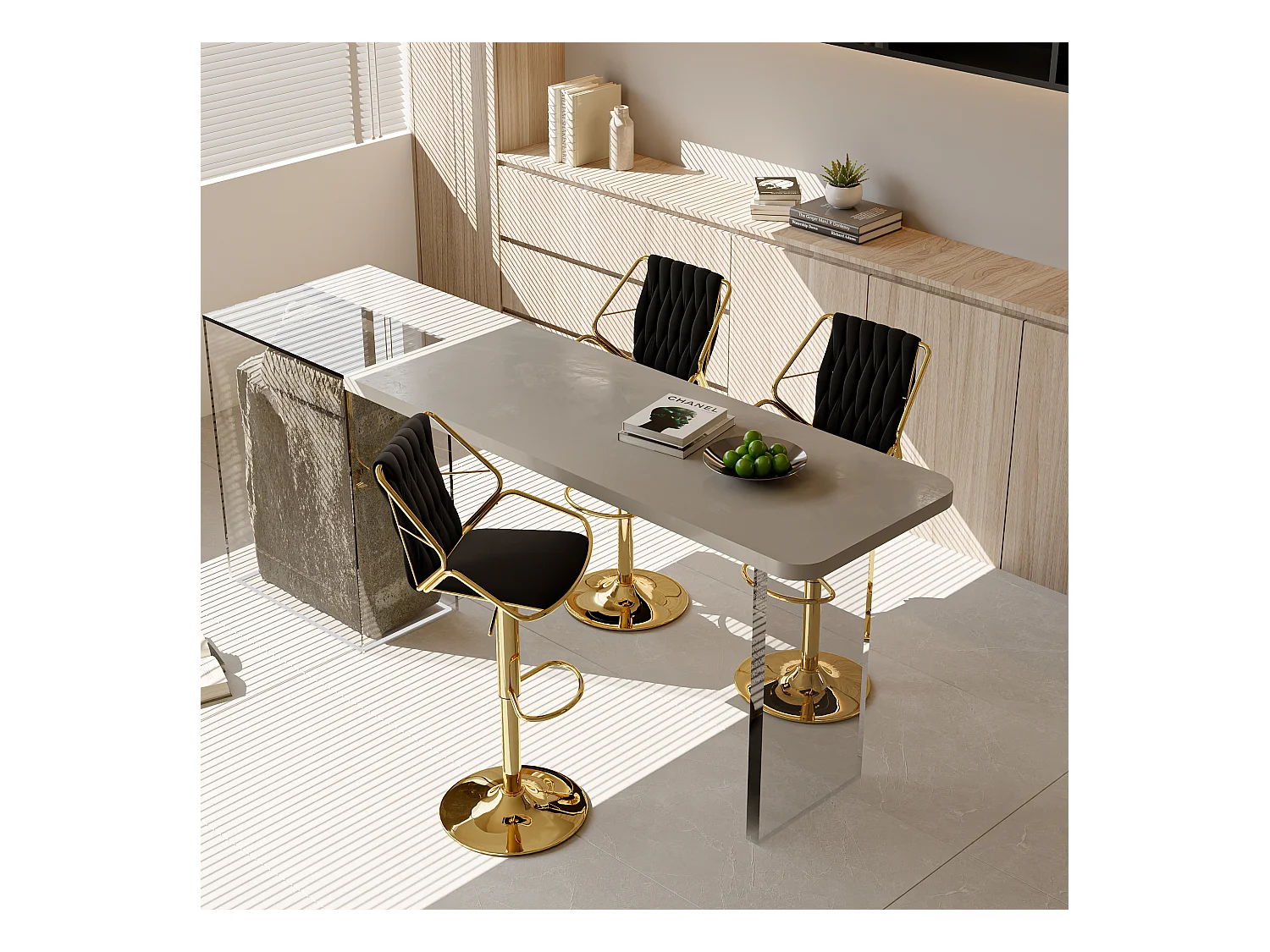 Conjunto de 2 cadeiras, cadeiras banhadas a ouro, mesa de bar e cadeiras, preto, veludo