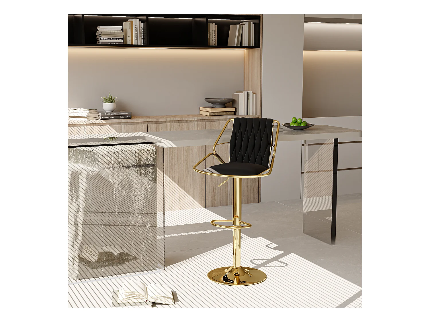 Conjunto de 2 cadeiras, cadeiras banhadas a ouro, mesa de bar e cadeiras, preto, veludo