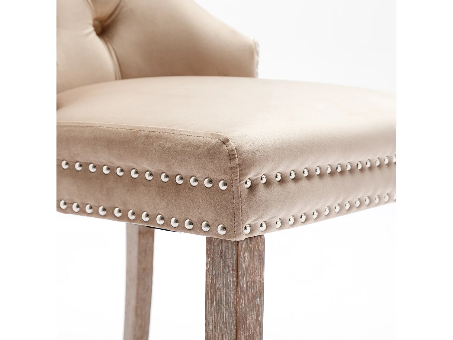 Silla de comedor con asas redondas, juego de 2, patas de madera maciza, color beige