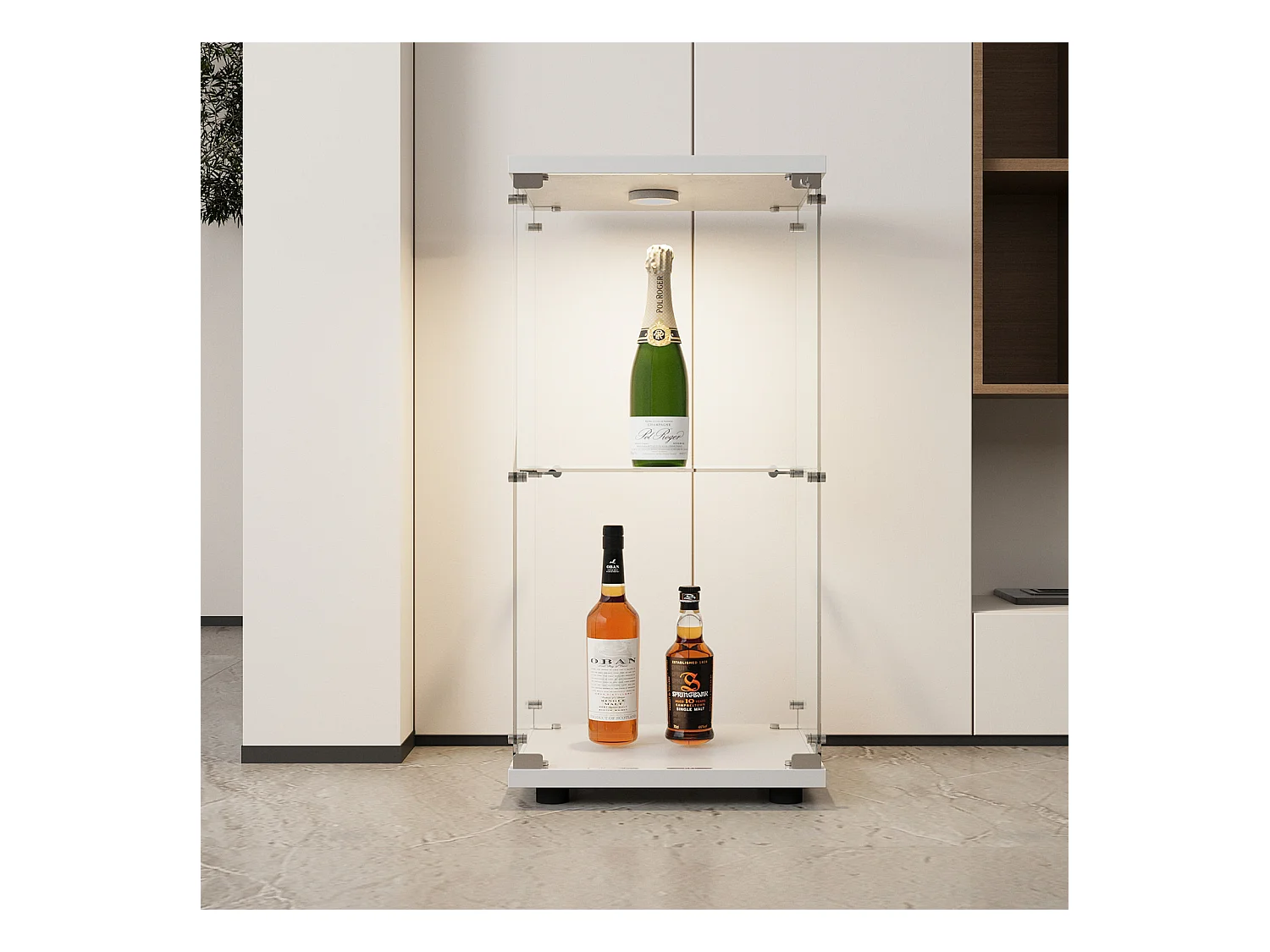 Vitrine de vidro de parede dupla 40*86*36,5 cm, com trava anti-roubo e iluminação LED, branca