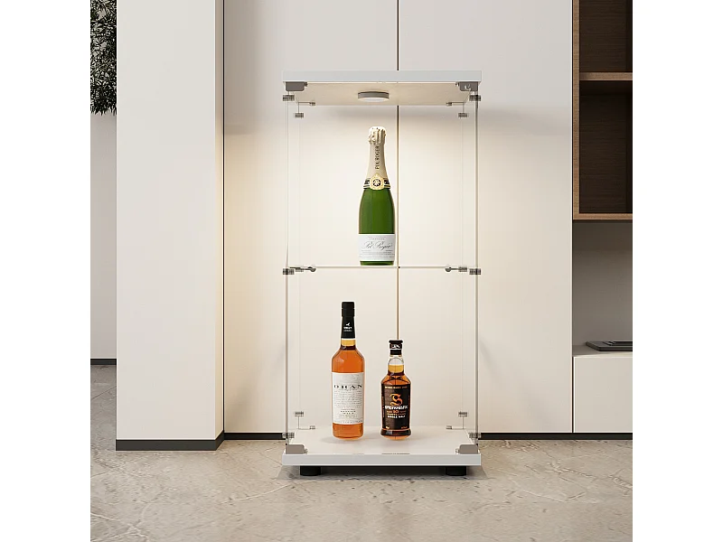 Vitrine de vidro de parede dupla 40*86*36,5 cm, com trava anti-roubo e iluminação LED, branca