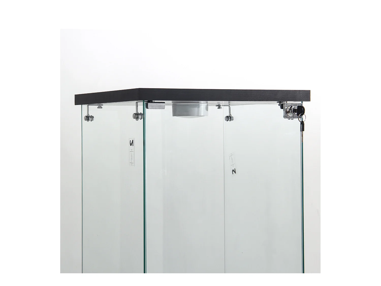 Vitrina con cristal, iluminación LED con 1 puerta y 3 compartimentos, 125 x 40 x 36 cm, color negro