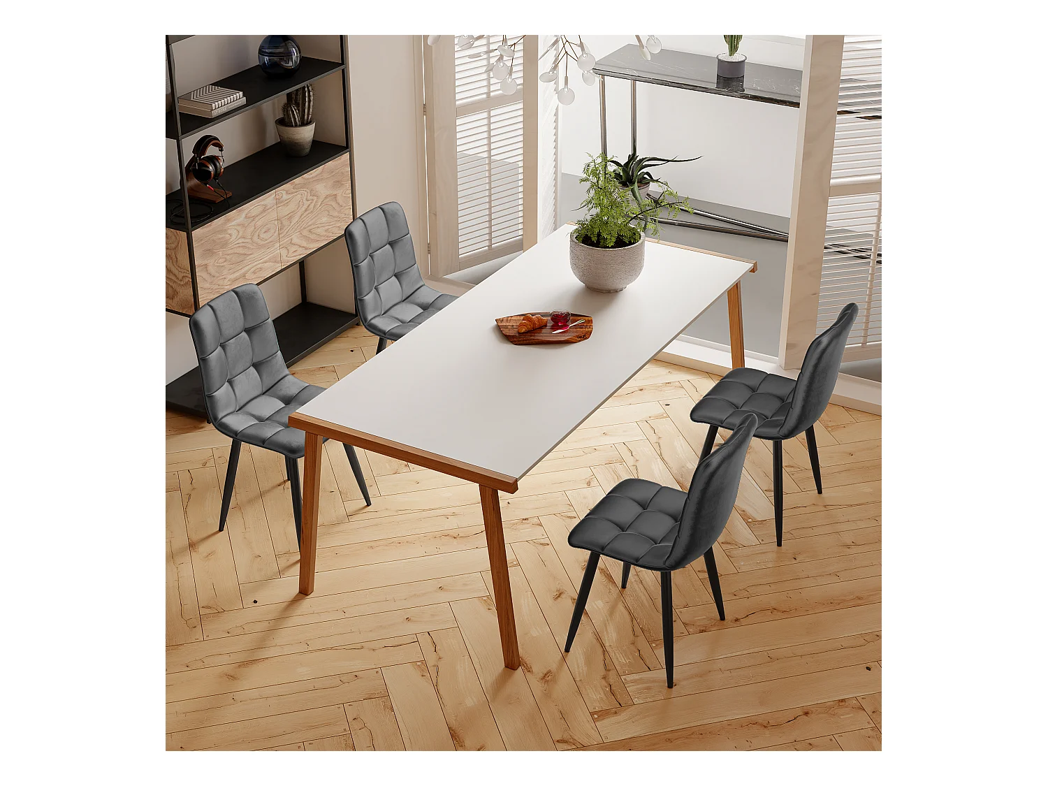 Ensemble de 4 chaises de Salle à Manger, chaises tapissées en Velours avec Structure en métal, Gris