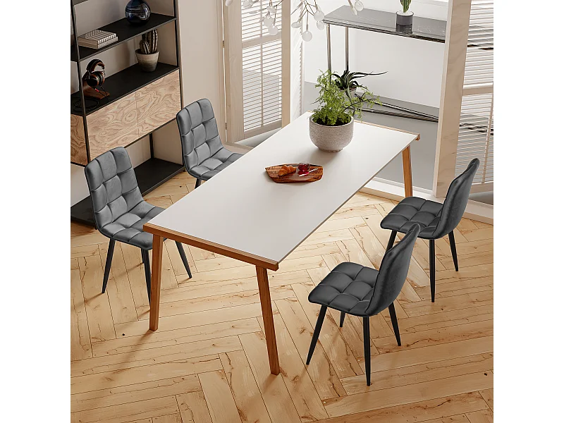 Ensemble de 4 chaises de Salle à Manger, chaises tapissées en Velours avec Structure en métal, Gris
