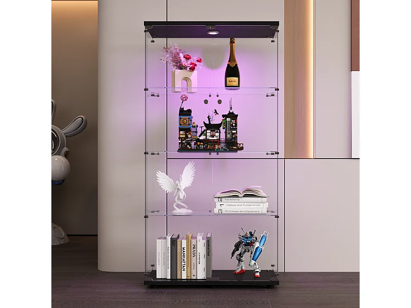 Armoire de Collection Moderne en Verre,Armoire de Rangement en Verre Debout pour Salon, noir