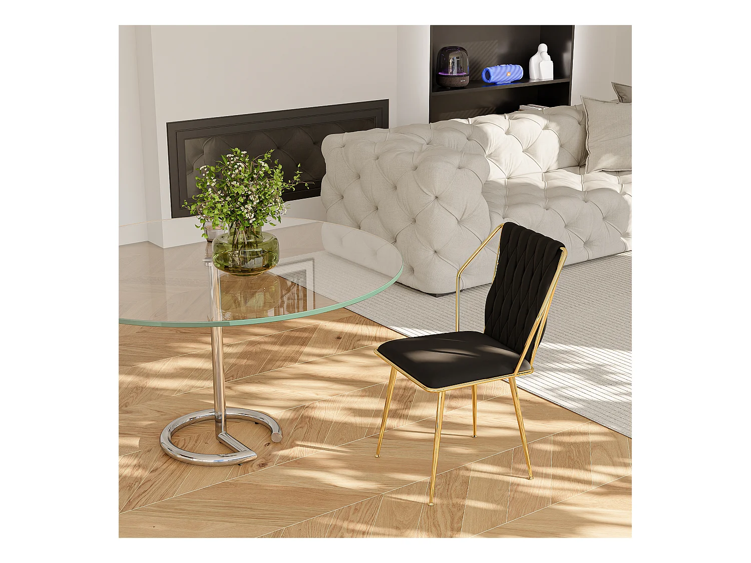 Lot de 2 chaises de salle à manger, fauteuils modernes en velours avec cadre en métal doré, noir