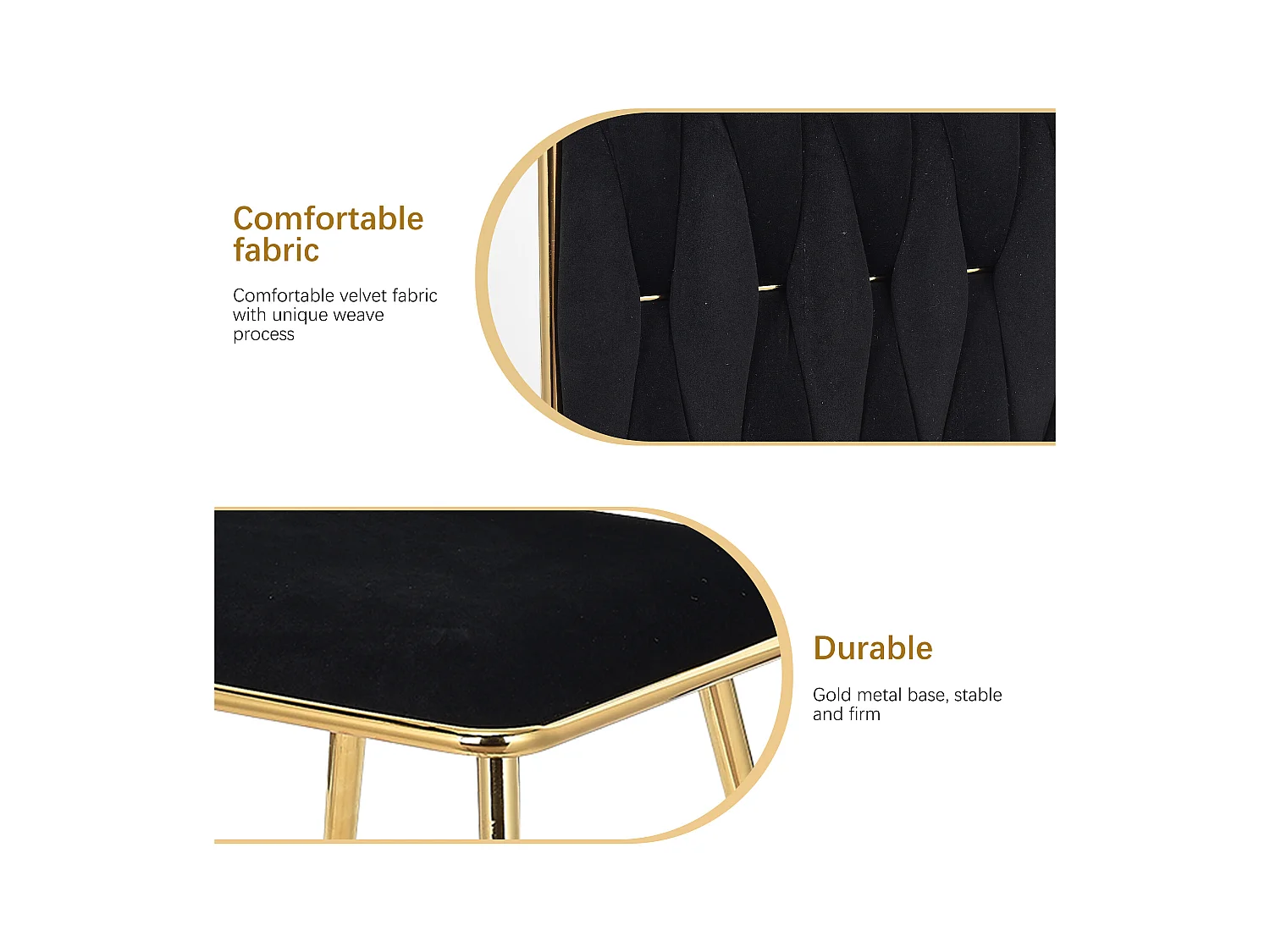 Lot de 2 chaises de salle à manger, fauteuils modernes en velours avec cadre en métal doré, noir