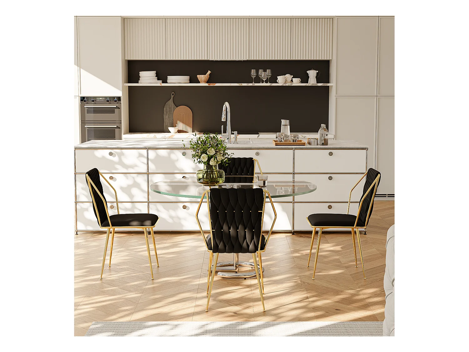 Lot de 2 chaises de salle à manger, fauteuils modernes en velours avec cadre en métal doré, noir