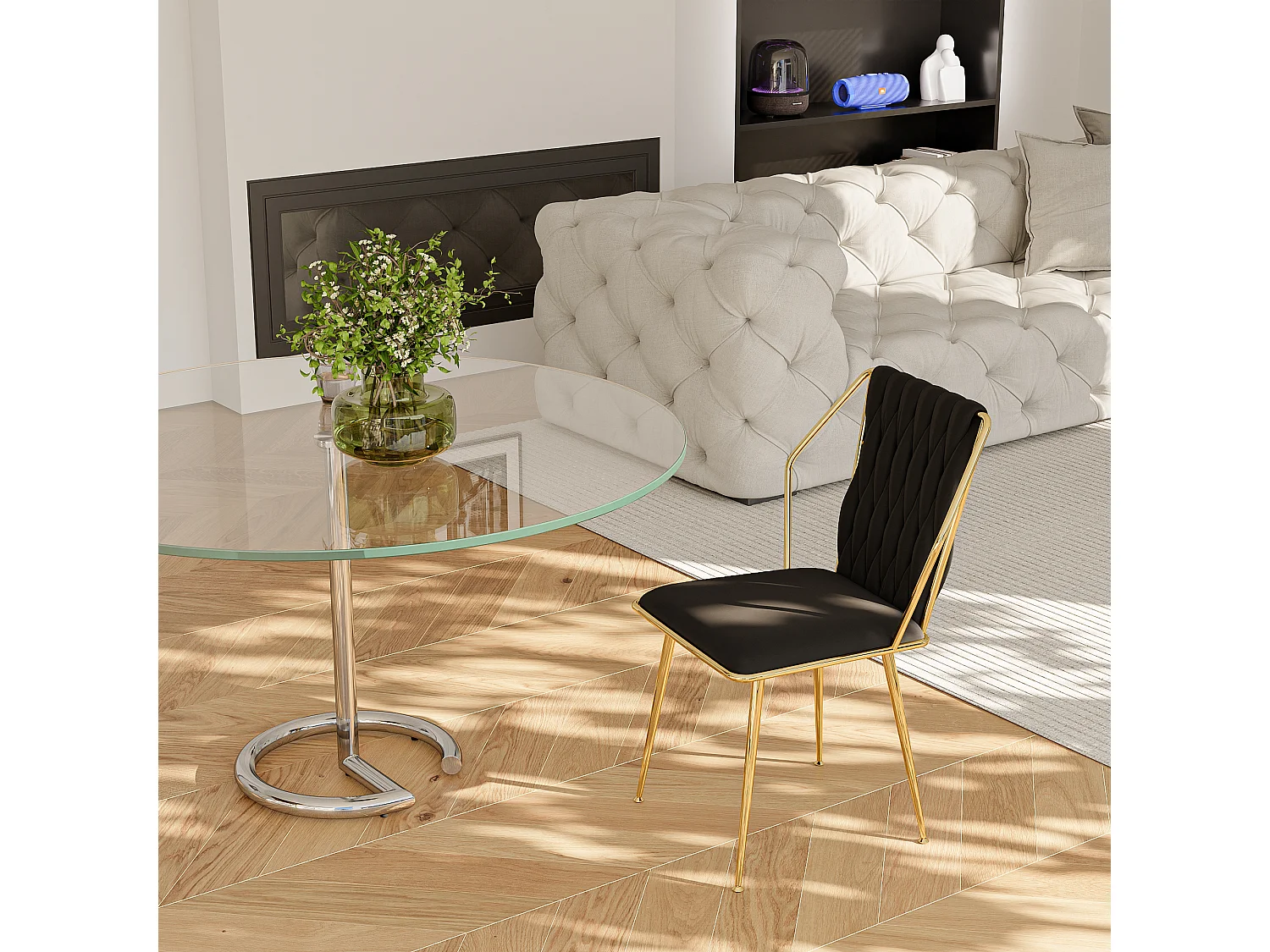 Lot de 2 chaises de salle à manger, fauteuils modernes en velours avec cadre en métal doré, noir