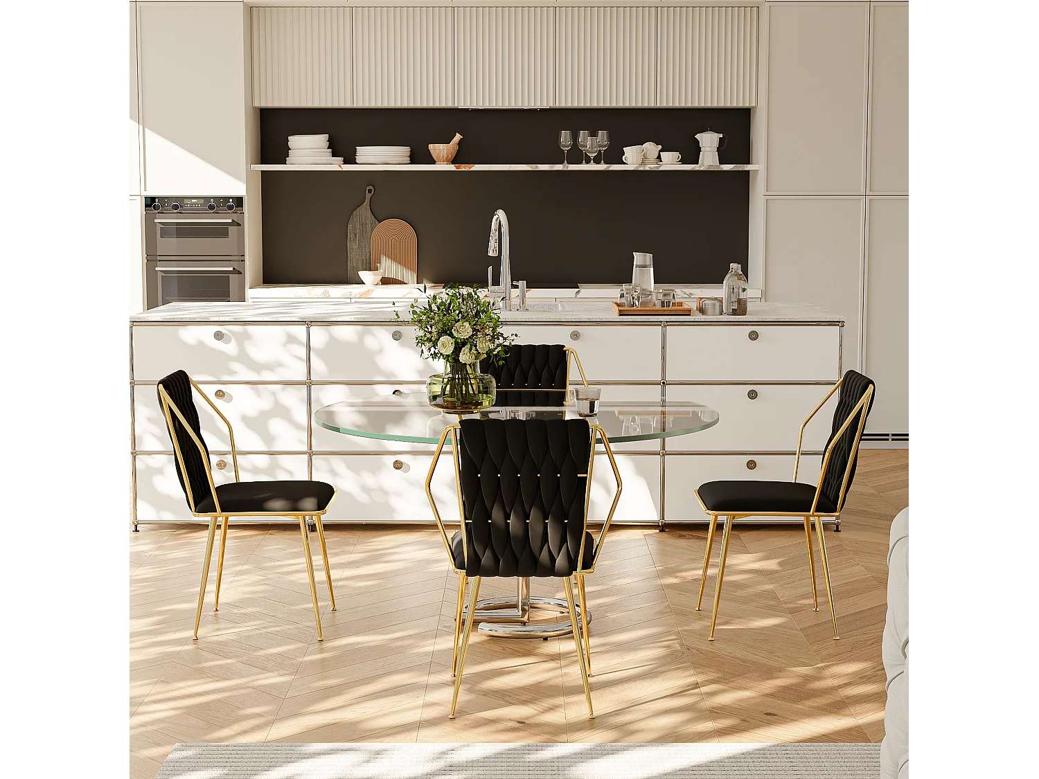 Lot de 2 chaises de salle à manger, fauteuils modernes en velours avec cadre en métal doré, noir